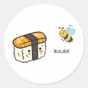 Sushi Wasabi Bee Classic Round Sticker