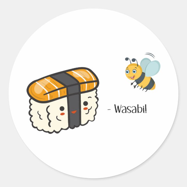 Sushi Wasabi Bee Classic Round Sticker (Front)