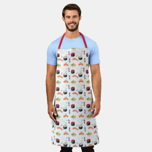 Sushi, Wasabi, Rice, fish and Chop Stick White Apron
