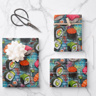 Sushi Wrapping Paper Flat Sheet Set of 3