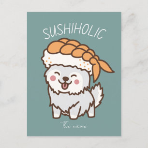 sushiholic, sushi cat postcard