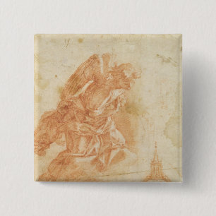 Suspended angel and architectural sketch, c.1600 15 cm square badge