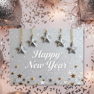 Suspended Stars Happy New Year Chic Modern Postcard