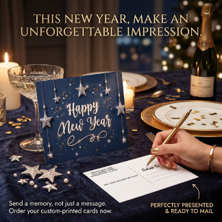 Suspended Stars Happy New Year Chic  Postcard