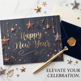 Suspended Stars Happy New Year Chic  Postcard