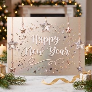 Suspended Stars Happy New Year Chic  Postcard