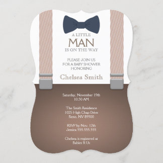 Suspender, Bow tie, Baby Shower Invitation