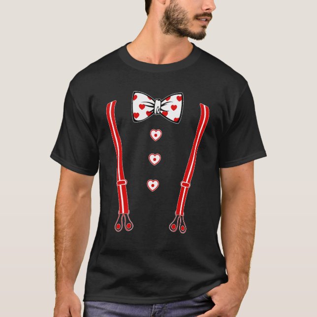 Suspender Valentines Day Cute Heart V Day Costume  T-Shirt (Front)