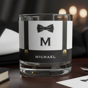 Suspenders & Bowtie Name Monogram Boy Whiskey Glass