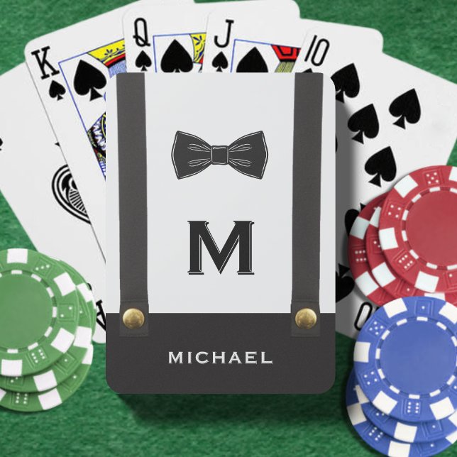 Suspenders & Bowtie Name Monogram Wedding Playing Cards (Creator Uploaded)