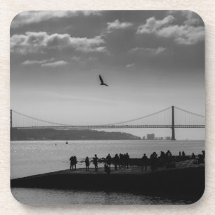 Suspension Bridge in Lisbon Black and White Photo Coaster