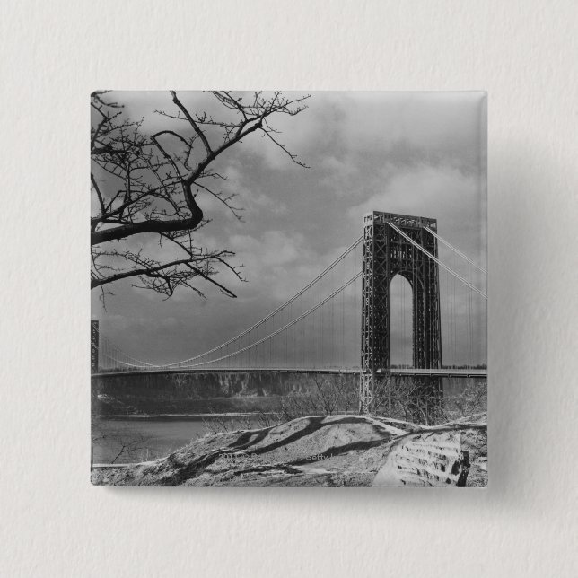 Suspension bridge view B&W 15 Cm Square Badge (Front)