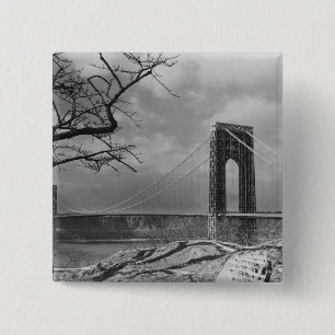 Suspension bridge view B&W 15 Cm Square Badge