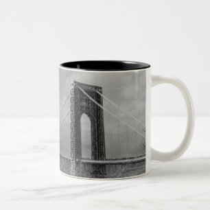 Suspension bridge view B&W Two-Tone Coffee Mug