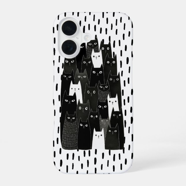 Suspicious Cat Patterns Funny Black Cat Art Design iPhone 16 Case (Back)
