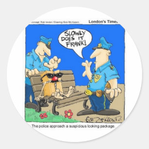 Suspicious Package Funny Police Cartoon Gifts Classic Round Sticker