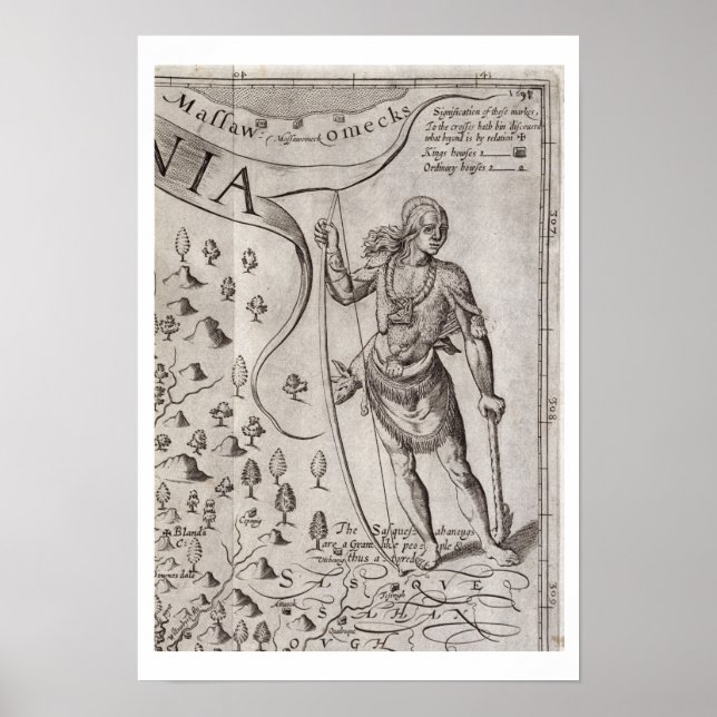 Susquehannock warrior, detail from Map of Virginia Poster (Front)
