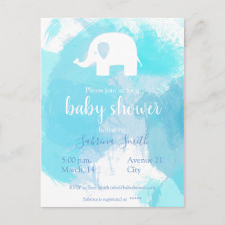 süße Baby Party Einladung blau aquarell Elefant Postcard