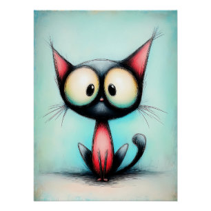 Süße Cartoon Katze mit großen Augen Poster