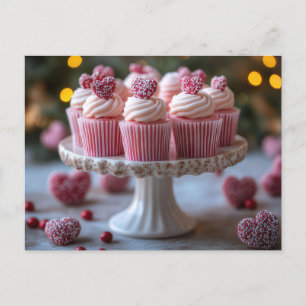 Süße Cupcakes mit Herzen Valentinstag Postcard