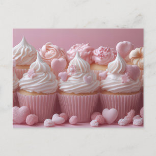 Süße pinke Cupcakes mit Herzen Valentinstag Postcard