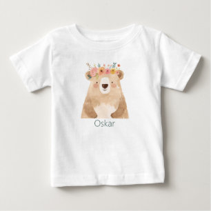 Süßer Bär mit Blumen- Name - boho Baby T-Shirt