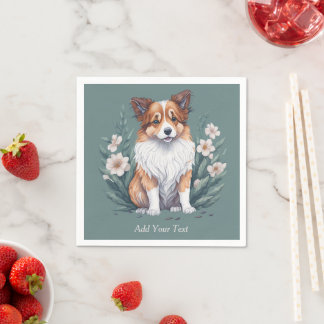 Süßer Collie umringt von Blumen - Napkin