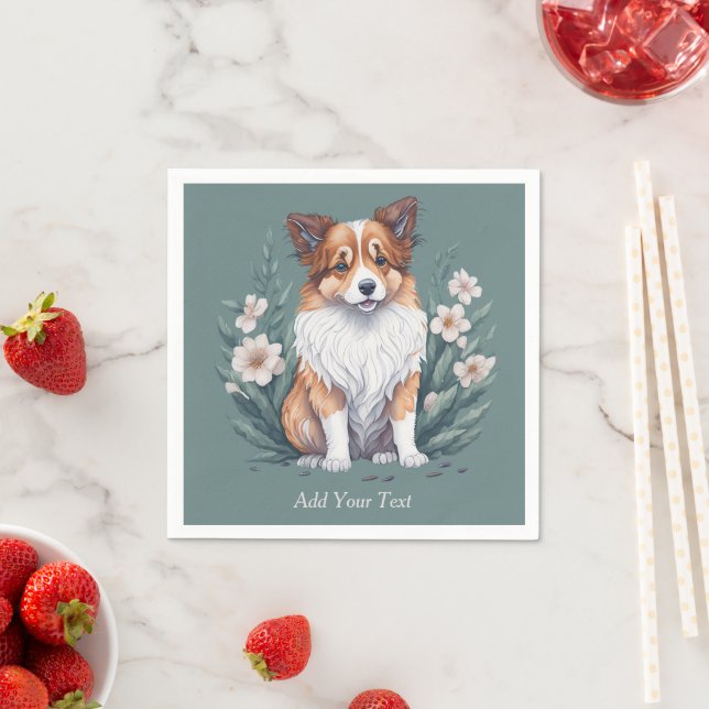 Süßer Collie umringt von Blumen -  Napkin (Insitu)