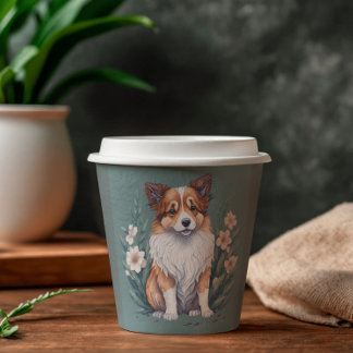 Süßer Collie umringt von Blumen - Paper Cups