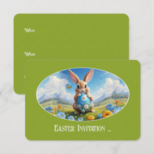 Süßer Osterhase in Landschaft -  Invitation