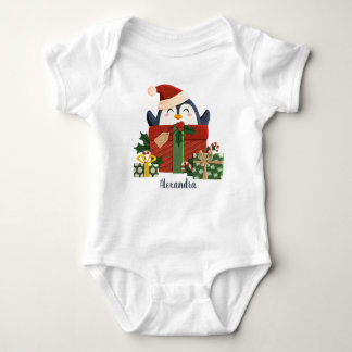 Süßer Pinguin wünscht frohe Weihnachten Baby Stram Baby Bodysuit