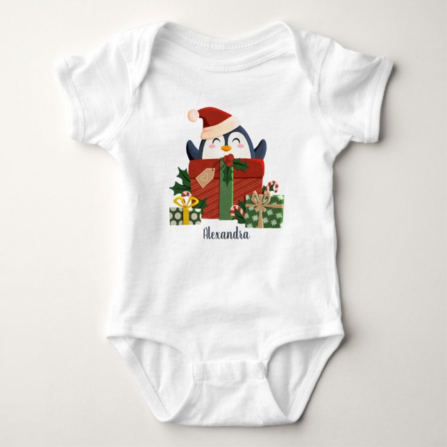 Süßer Pinguin wünscht frohe Weihnachten Baby Stram Baby Bodysuit (Front)