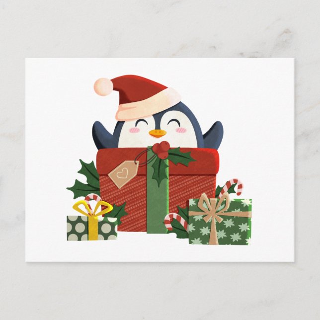 Süßer Pinguin wünscht frohe Weihnachten Holiday Postcard (Front)