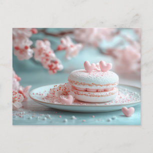 Süßes Macaron mit Herzen Valentinstag Postcard