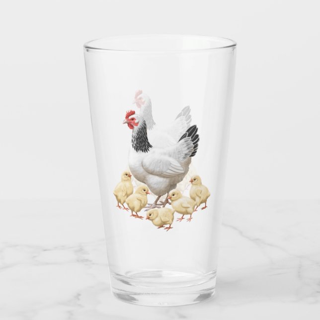 Sussex Chicken Mama Hen and Chicks Glass (Back)