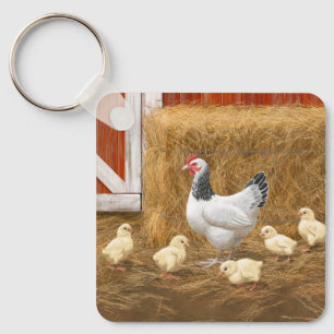 Sussex Chicken Mama Hen and Chicks Key Ring