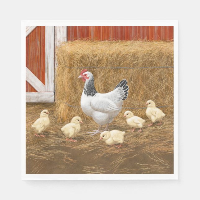 Sussex Chicken Mama Hen and Chicks Napkin (Front)