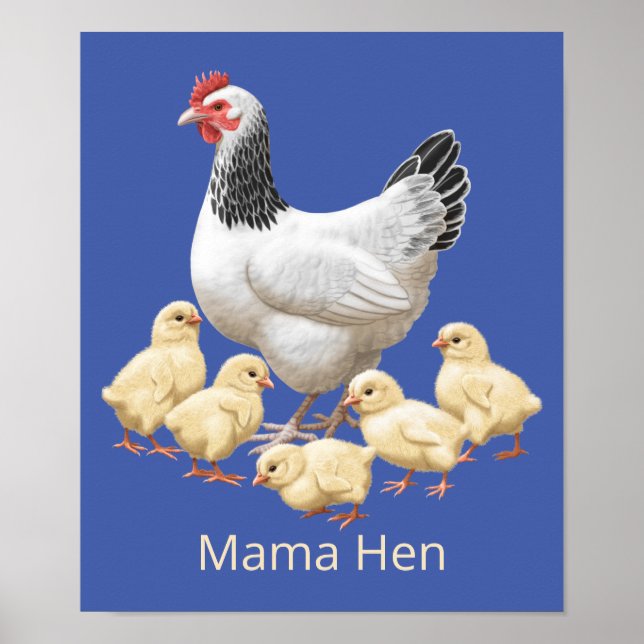 Sussex Chicken Mama Hen and Chicks Poster (Front)