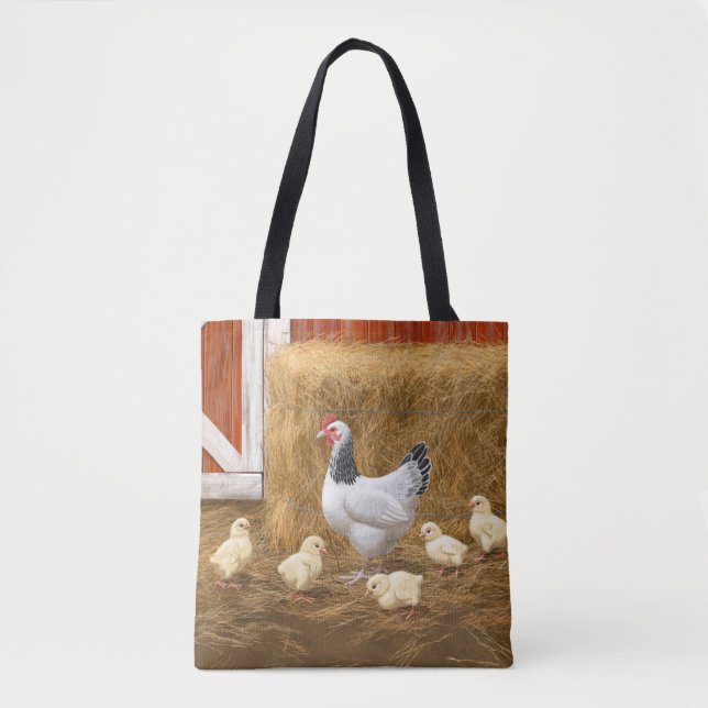 Sussex Chicken Mama Hen and Chicks Tote Bag (Front)