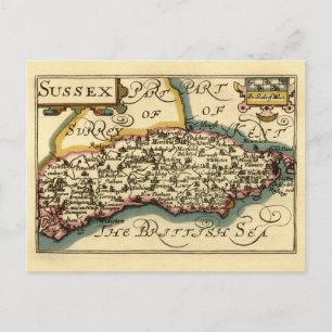 Sussex County England Old Antiquarian Atlas Map Postcard