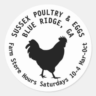 Sussex Hen Farm Name Advertising Label Eggs