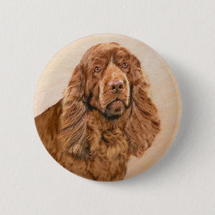 Sussex Spaniel Painting - Cute Original Dog Art 6 Cm Round Badge