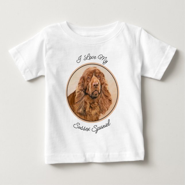 Sussex Spaniel Painting - Cute Original Dog Art Baby T-Shirt (Front)