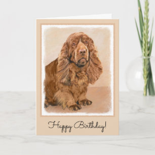 Sussex Spaniel Painting - Cute Original Dog Art Card