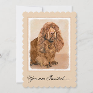Sussex Spaniel Painting - Cute Original Dog Art Invitation