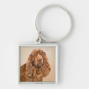 Sussex Spaniel Painting - Cute Original Dog Art Key Ring