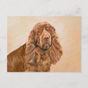 Sussex Spaniel Painting - Cute Original Dog Art Postcard