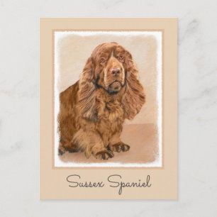 Sussex Spaniel Painting - Cute Original Dog Art Postcard