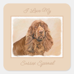 Sussex Spaniel Painting - Cute Original Dog Art Sq Square Sticker