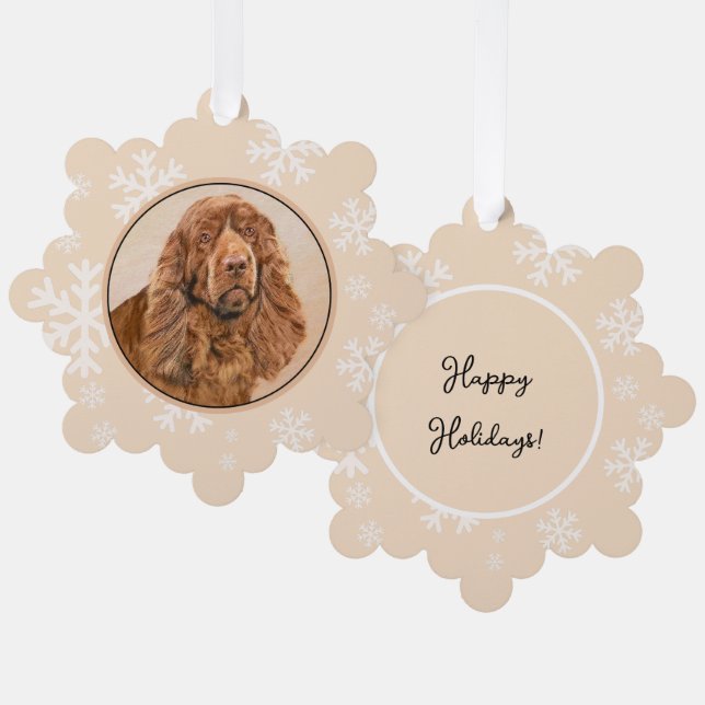 Sussex Spaniel Painting - Cute Original Dog Art Tree Decoration Card (Front/Back)
